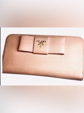 Prada Pink Bow Zip Wallet Coin Pocket Tear